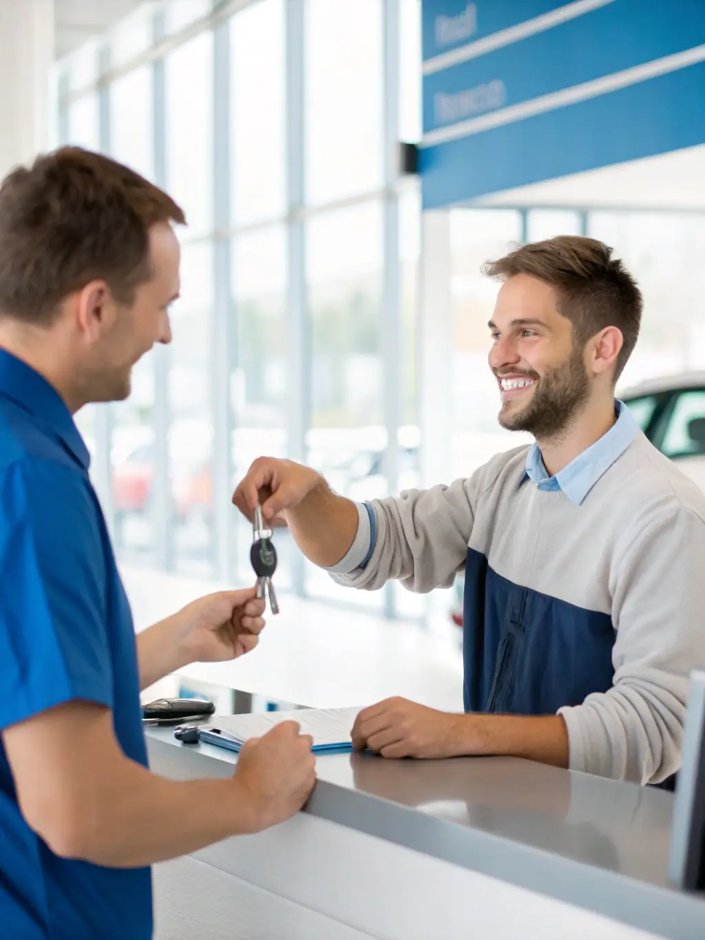 A friendly customer interacting with a knowledgeable Auto Gear technician, highlighting the personalized service and support provided.
